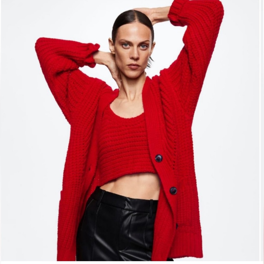MANGO oversized red cardigan